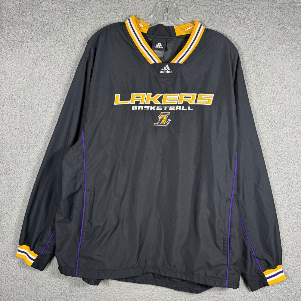 Adidas Los Angeles Lakers Mens V-Neck Pullover Windbreaker Black Large 5971A 07